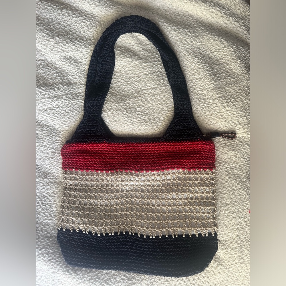 NWOT The Sak Crochet Shoulder Bag American and Shiny